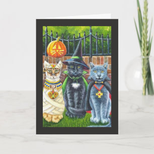 Halloween Cats in Costume Wasserfarbenkarte Karte