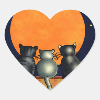 Halloween Cats Mondbeobachtung - Vintager Stil Herz-Aufkleber