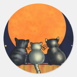 Halloween Cats Mondbeobachtung - Vintager Stil Runder Aufkleber