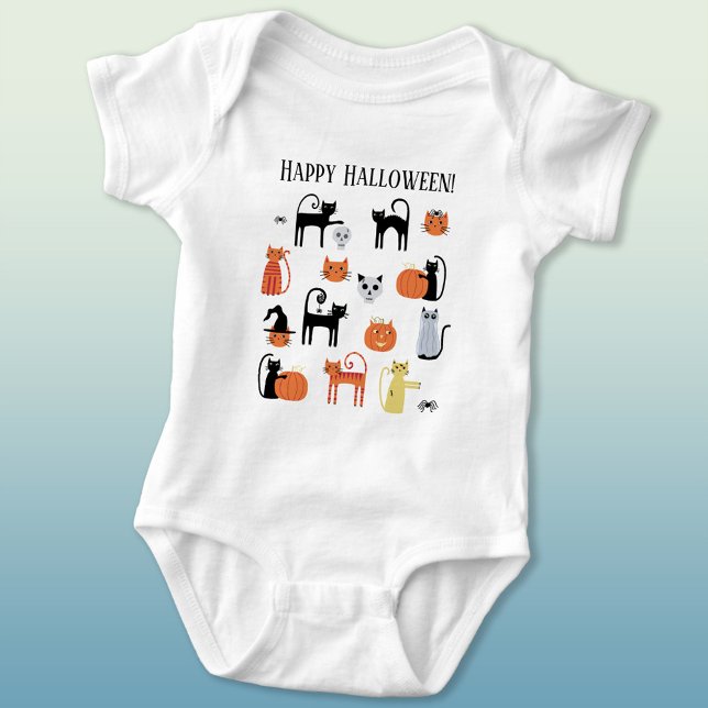 Halloween Cats Niedlich Spooky Baby Strampler (Happy Halloween fun cat baby bodysuit)