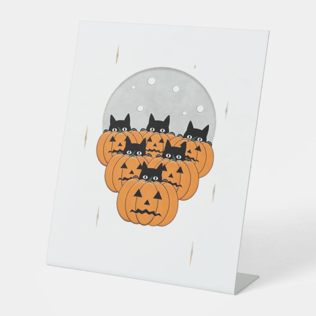 Halloween  Cats  Pumpkins  Black Background  Illus Sockelschild (Vorderseite)