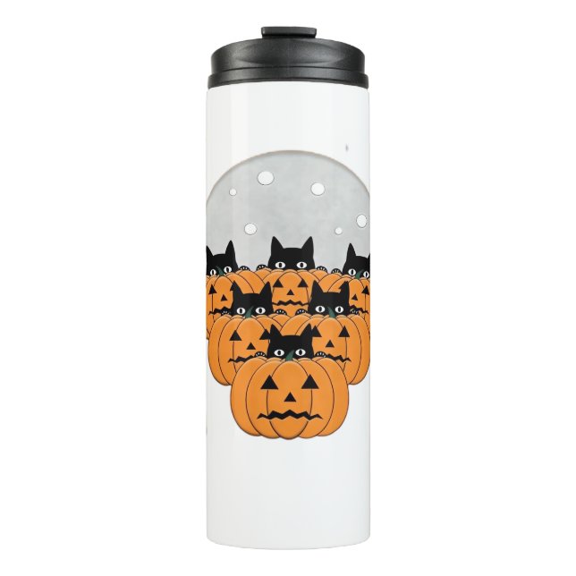 Halloween  Cats  Pumpkins  Black Background  Illus Thermosbecher (Vorderseite)