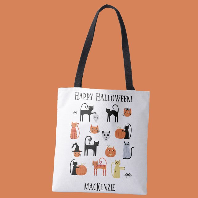 Halloween Cats Spooky Personalisiert (Personalized Happy Halloween Cat tote bag)