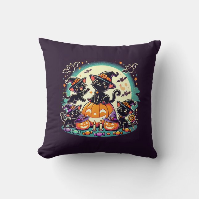 Halloween Cats T - Shirt Kissen (Vorderseite)