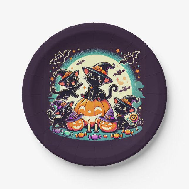 Halloween Cats T - Shirt Pappteller (Vorderseite)