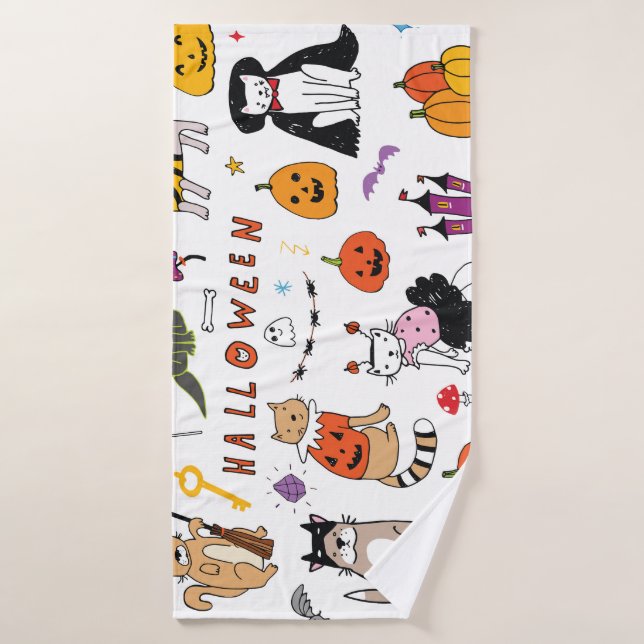 Halloween Cats Vintag Line Muster Badehandtuch (Badehandtuch)