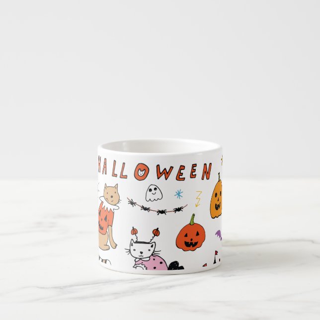 Halloween Cats Vintag Line Muster Espressotasse (Vorderseite)
