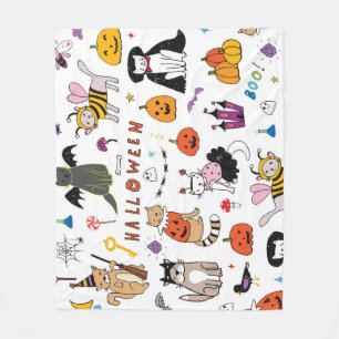 Halloween Cats Vintag Line Muster Fleecedecke