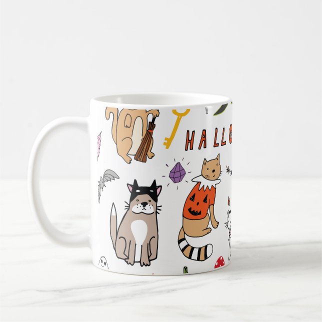 Halloween Cats Vintag Line Muster Kaffeetasse (Links)
