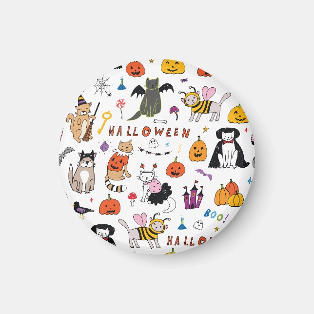 Halloween Cats Vintag Line Muster Magnet (Vorne)