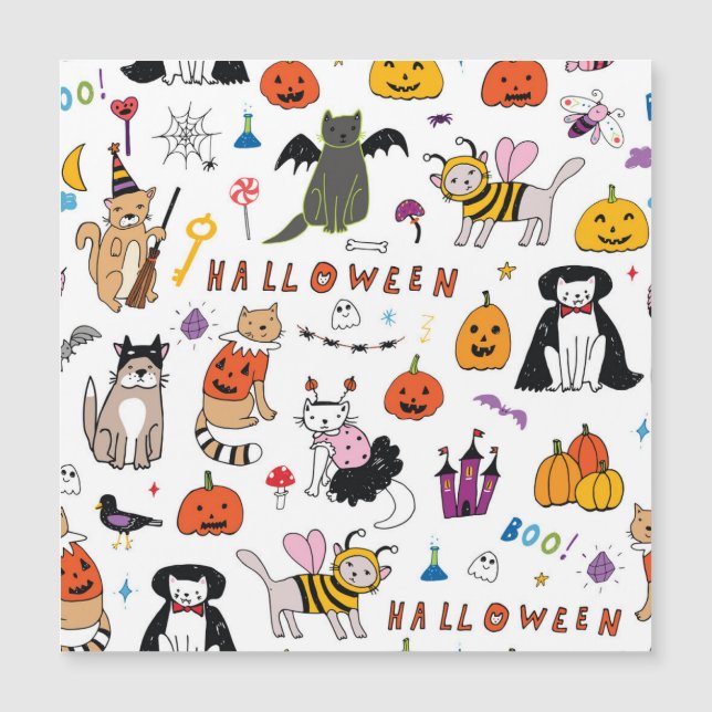 Halloween Cats Vintag Line Muster Magnetkarte (Vorderseite)