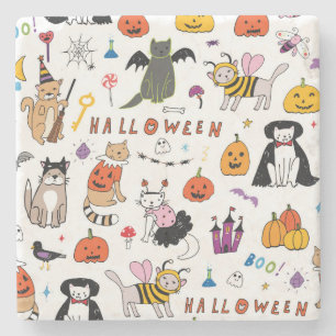 Halloween Cats Vintag Line Muster Steinuntersetzer