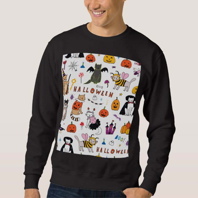 Halloween Cats Vintag Line Muster Sweatshirt (Vorderseite)