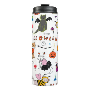 Halloween Cats Vintag Line Muster Thermosbecher