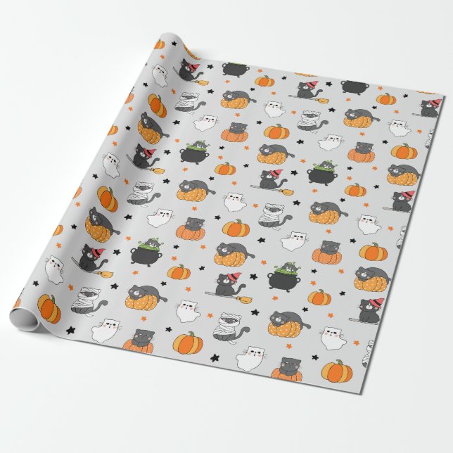 Halloween Cats Wrapping Paper Geschenkpapier (Ungerollt)