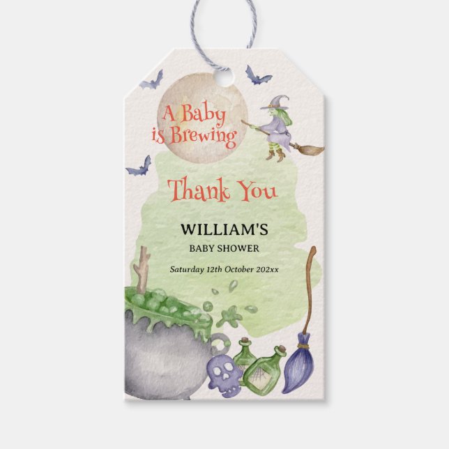 Halloween Cauldron Baby Brewing Dusche Danke Geschenkanhänger (Vorderseite)