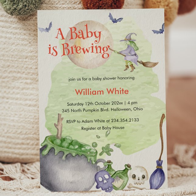 Halloween Cauldron Baby ist Braudusche Einladung (Halloween Cauldron Baby is Brewing Shower Invitation)