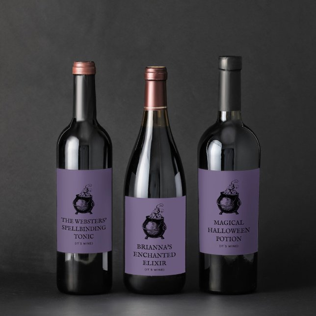Halloween Cauldron lustiger lila Trieb Weinetikett (Von Creator hochgeladen)
