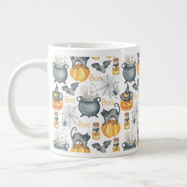 Halloween Cauldron und Cats Muster Jumbo-Tasse (Links)