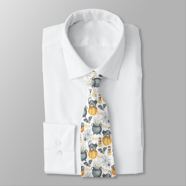 Halloween Cauldron und Cats Muster Krawatte (Gebunden)