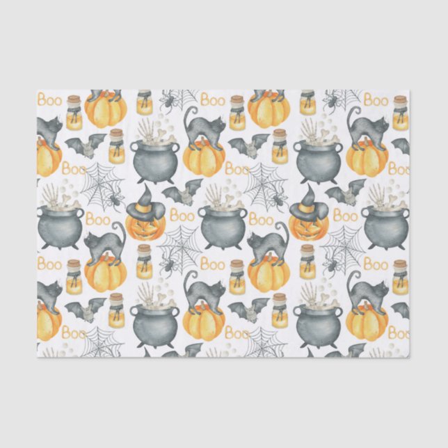 Halloween Cauldron und Cats Muster Seidenpapier (Vorderseite)