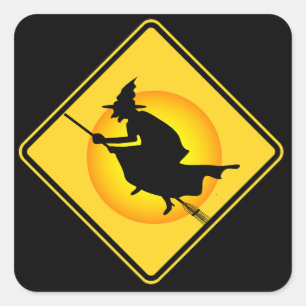 Halloween Caution Hexenkleber Quadratischer Aufkleber