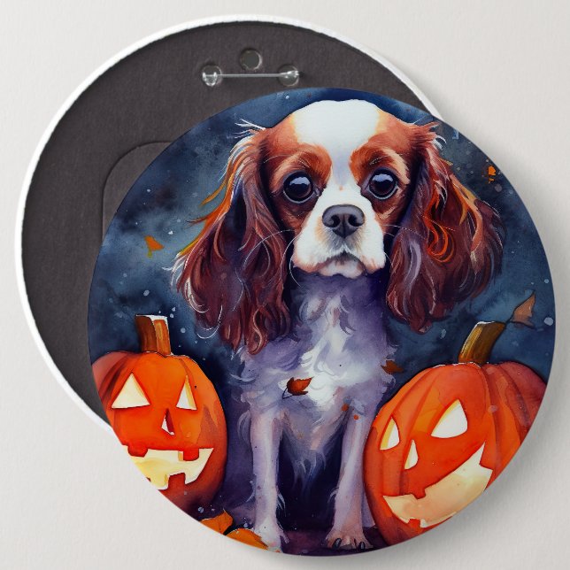 Halloween Cavalier King Charles Spaniel Kürbisse Button (Vorne & Hinten)