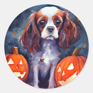 Halloween Cavalier King Charles Spaniel Kürbisse Runder Aufkleber