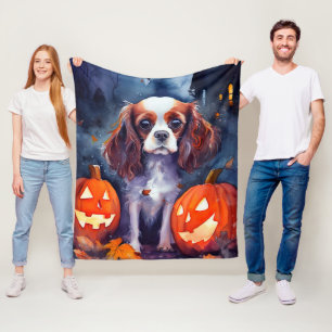 Halloween Cavalier King Charles Spaniel Pumpkins Fleecedecke