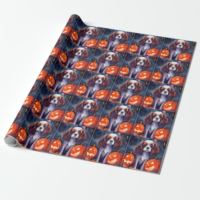 Halloween Cavalier King Charles Spaniel Pumpkins Geschenkpapier (Ungerollt)