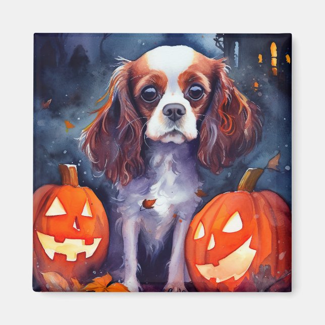 Halloween Cavalier King Charles Spaniel Pumpkins Magnet (Vorne)