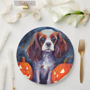 Halloween Cavalier King Charles Spaniel Pumpkins Pappteller