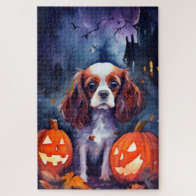 Halloween Cavalier King Charles Spaniel Pumpkins Puzzle (Vertikal)