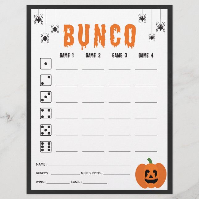 Halloween Celebration Bunco Game Score Card (Vorderseite)