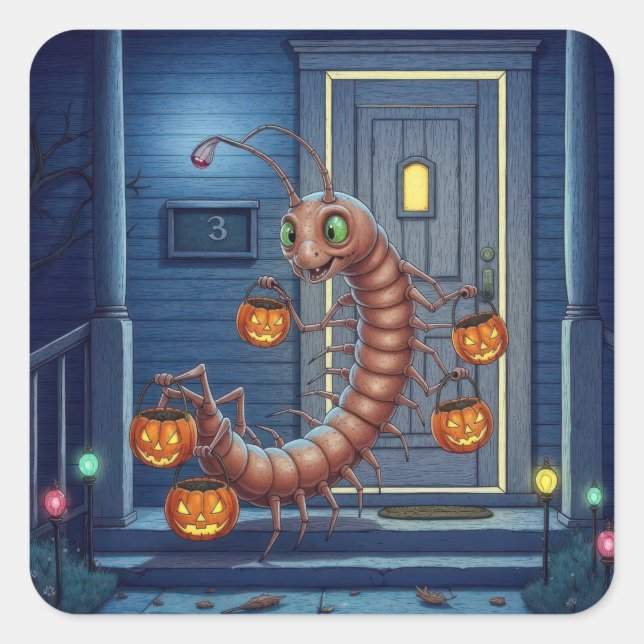 Halloween Centipede Trick or Treater Quadratischer Aufkleber (Vorderseite)
