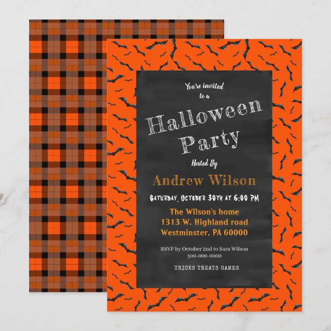 Halloween Chalkboard Einladung (Vorne/Hinten)