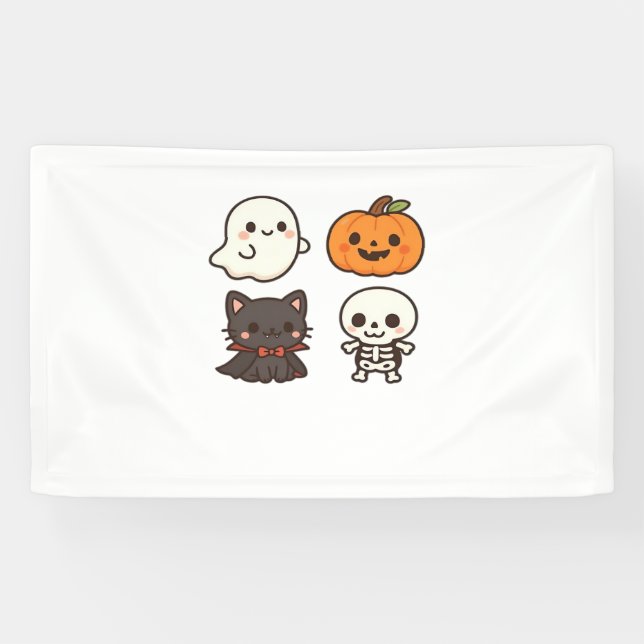 Halloween Characters - Ghost, Pumpkin, Black Cat & Banner (Horizontal)