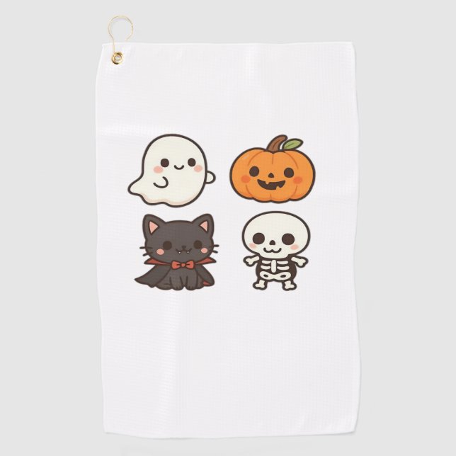 Halloween Characters - Ghost, Pumpkin, Black Cat & Golfhandtuch (Vorderseite)