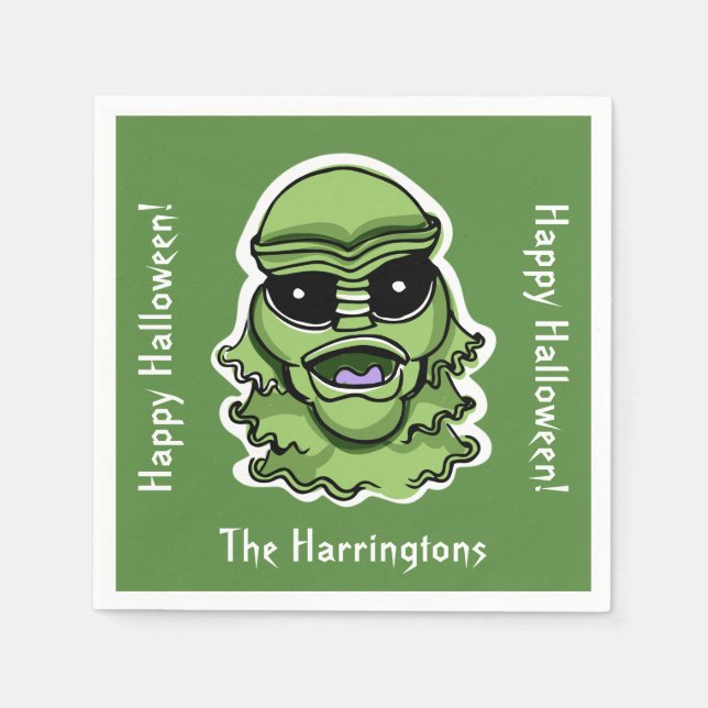 Halloween Characters individuelle Name, Text & Far Serviette (Vorderseite)