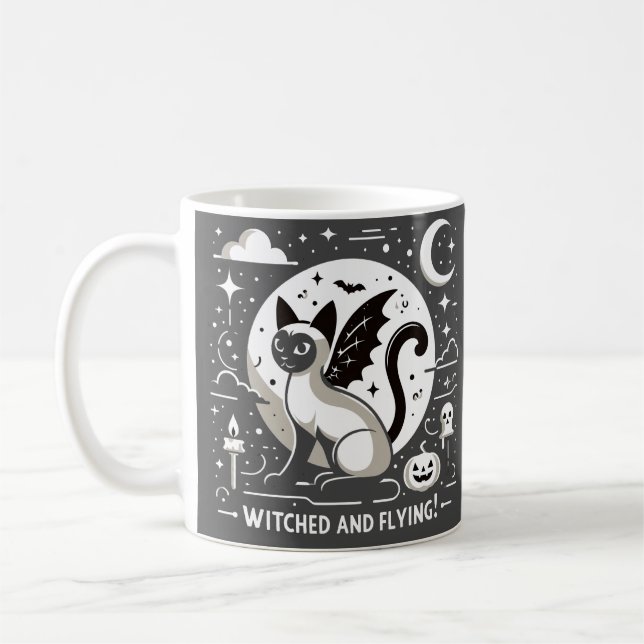 Halloween Charm: Siamische Katze im Whimsical Flig Kaffeetasse (Links)