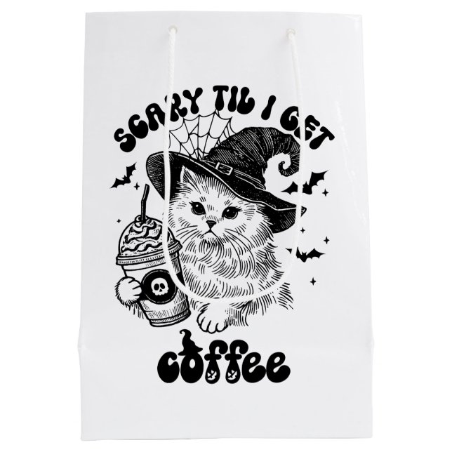 Halloween Chat Beängstigend, bis ich Kaffee bekomm Mittlere Geschenktüte (Rückseite)