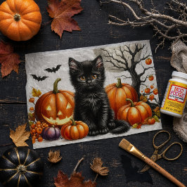 Halloween Chat mit Pumpkins Dekoupage Tissue Seidenpapier