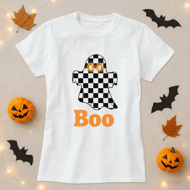 Halloween Checkerboard Ghost Boo T-Shirt (Von Creator hochgeladen)