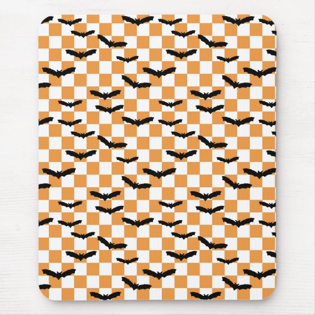 Halloween Checkerboard Spooky Fledermäuse Moderner Mousepad (Vorne)