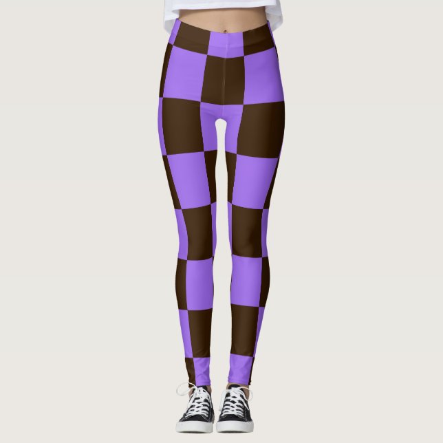 Halloween Checkered Black and Lila Patterns Leggings (Vorderseite)