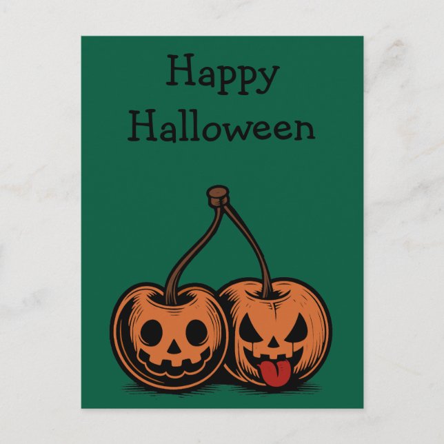 Halloween Cherry Jack-o-Lanterns Feiertagspostkarte (Vorderseite)