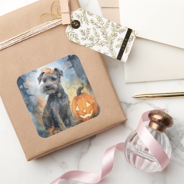 Halloween Chesapeake Bay Terrier mit Pumpkins Quadratischer Aufkleber (Schenken)