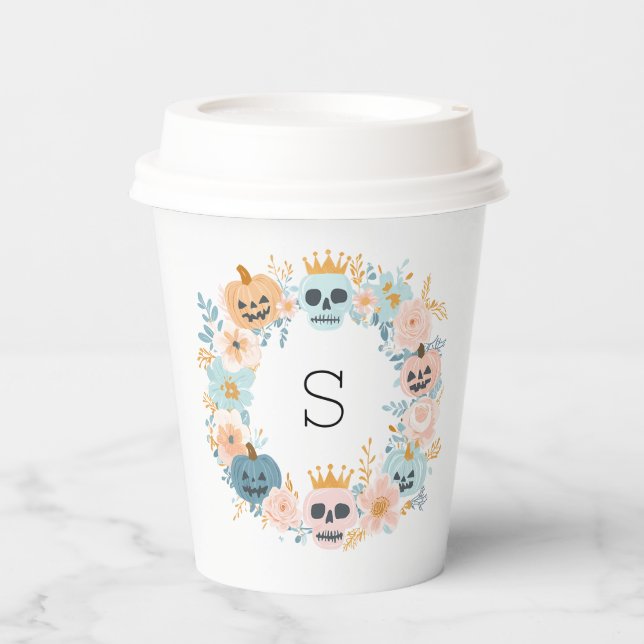 Halloween Chic Modern Pink Blue Urkaffee Pappbecher (Vorderseite)