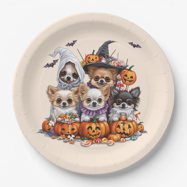 Halloween Chihuahua Dogs Pappteller (Vorderseite)