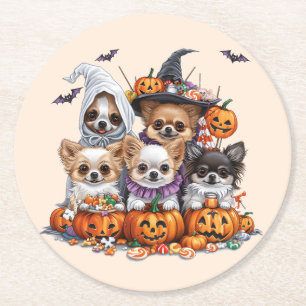 Halloween Chihuahua Dogs Runder Pappuntersetzer
